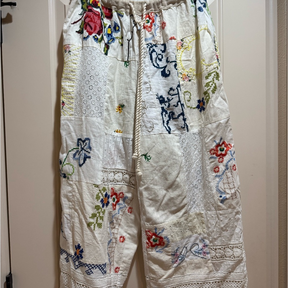 NWT Free People  Embroidered Wide Leg Pants - Picture 2 of 9